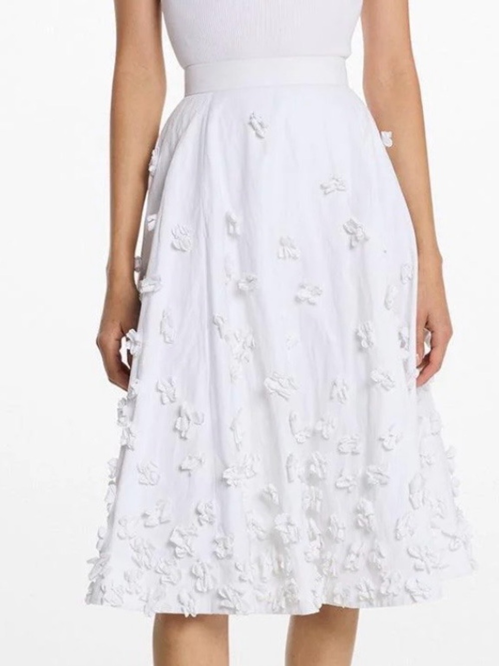 Michael Kors Collection White A-Line Floral Appliqué Midi Skirt